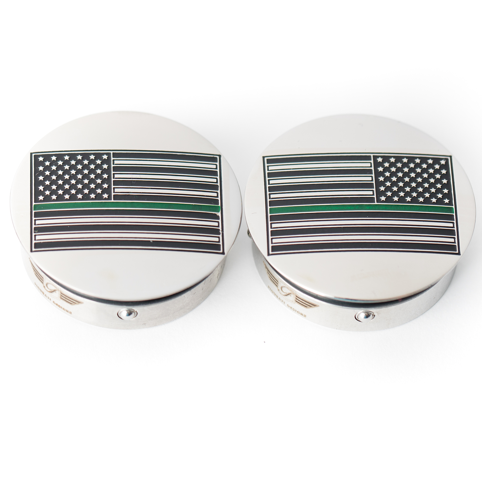 FIGURATI DESIGNS Swing Arm Covers - Green Line American Flag - Custom - Reversed FD72-AFGL-SS