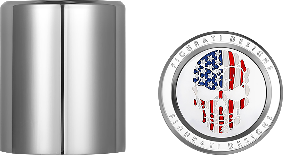 FIGURATI DESIGNS Docking Covers - Red/White/Blue American Flag Skull - Short - Silver FD24-DC-2530-SS