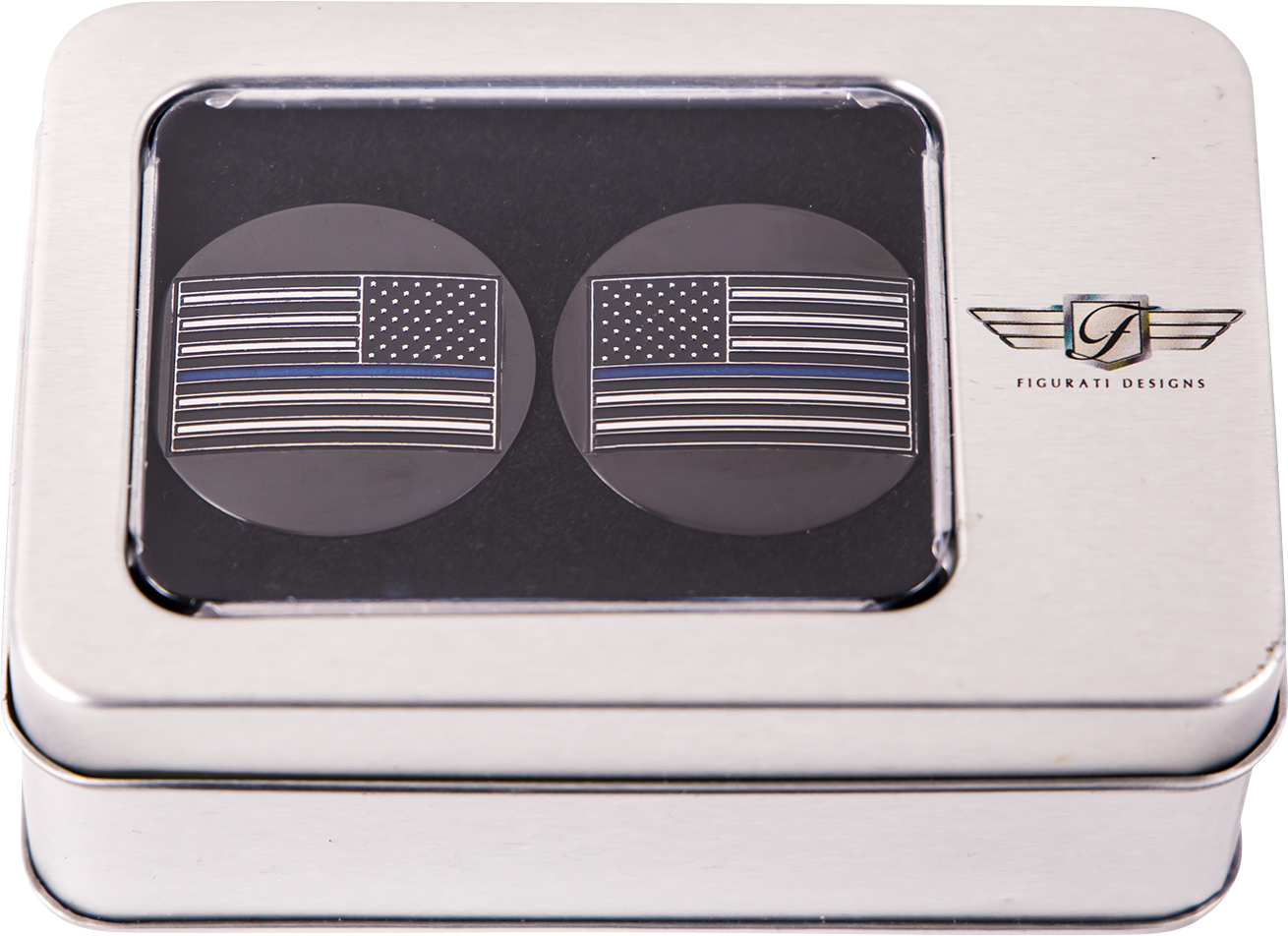 FIGURATI DESIGNS Swing Arm Covers - Blue Line American Flag - Custom - Black - Reversed FD71-AFBL-BLK