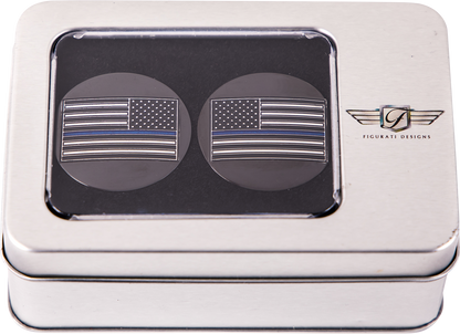 FIGURATI DESIGNS Swing Arm Covers - Blue Line American Flag - Custom - Black - Reversed FD71-AFBL-BLK
