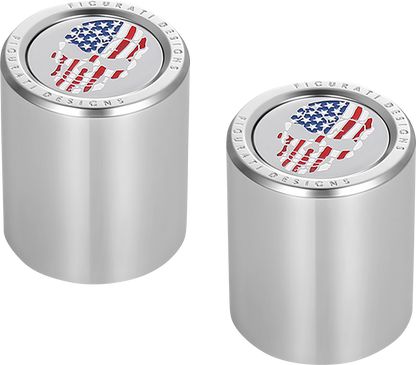 FIGURATI DESIGNS Docking Covers - Red/White/Blue American Flag Skull - Short - Silver FD24-DC-2530-SS