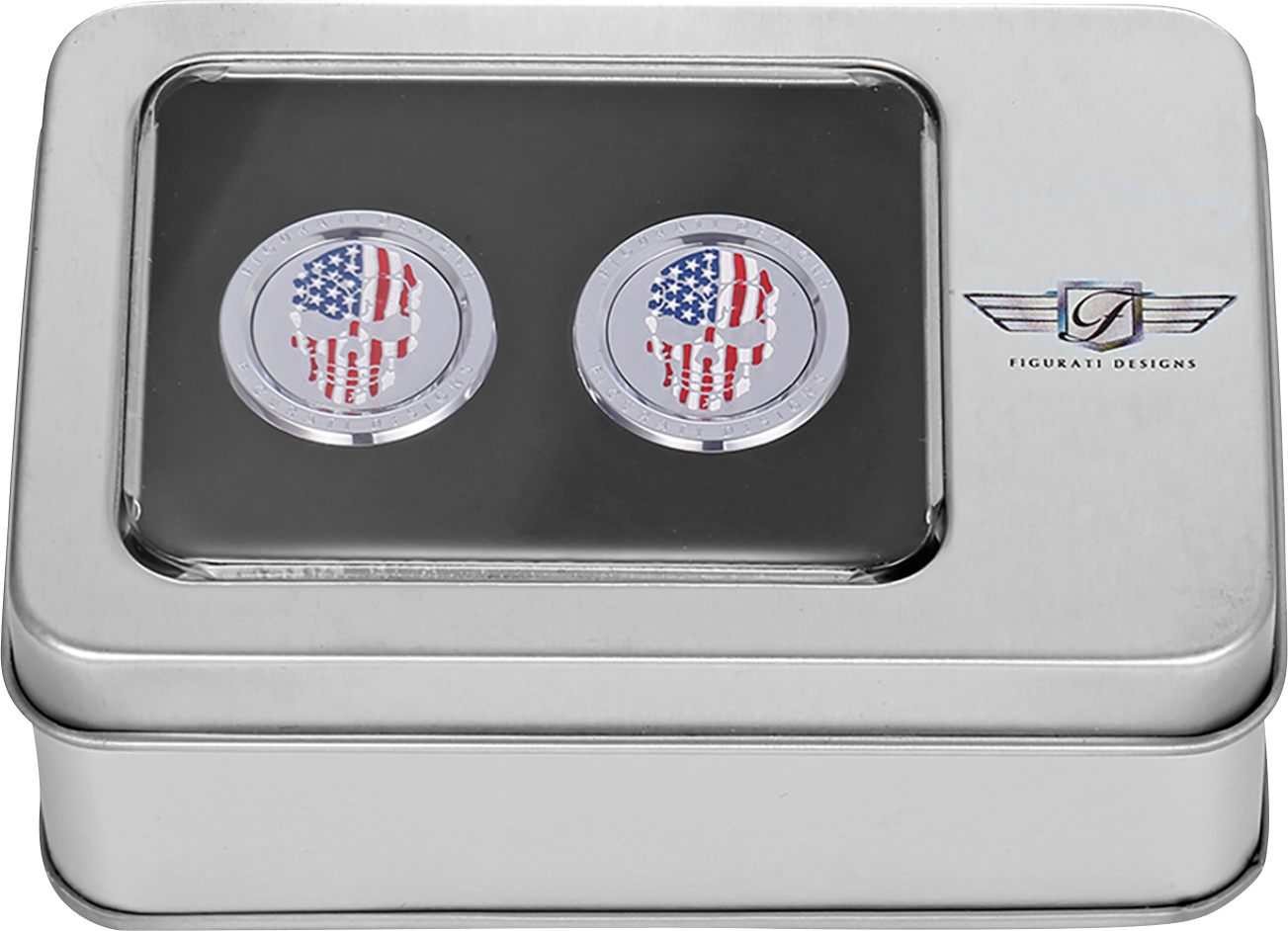 FIGURATI DESIGNS Docking Covers - Red/White/Blue American Flag Skull - Short - Silver FD24-DC-2530-SS