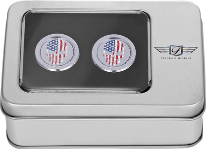 FIGURATI DESIGNS Docking Covers - Red/White/Blue American Flag Skull - Short - Silver FD24-DC-2530-SS