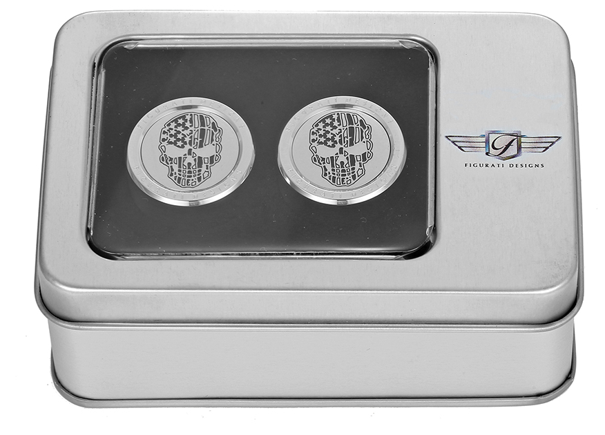 FIGURATI DESIGNS Docking Covers - American Flag Skull - Contrast Cut - Silver FD27-DC-2730-SS