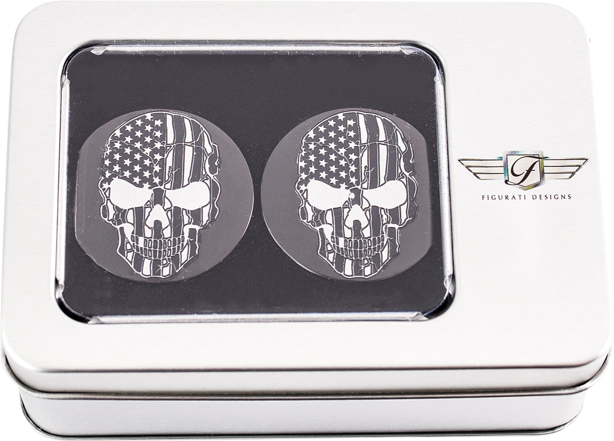 FIGURATI DESIGNS Swing Arm Covers - Contrast Cut - American Flag Skull - Custom - Black FD28-BKSKULL-CC