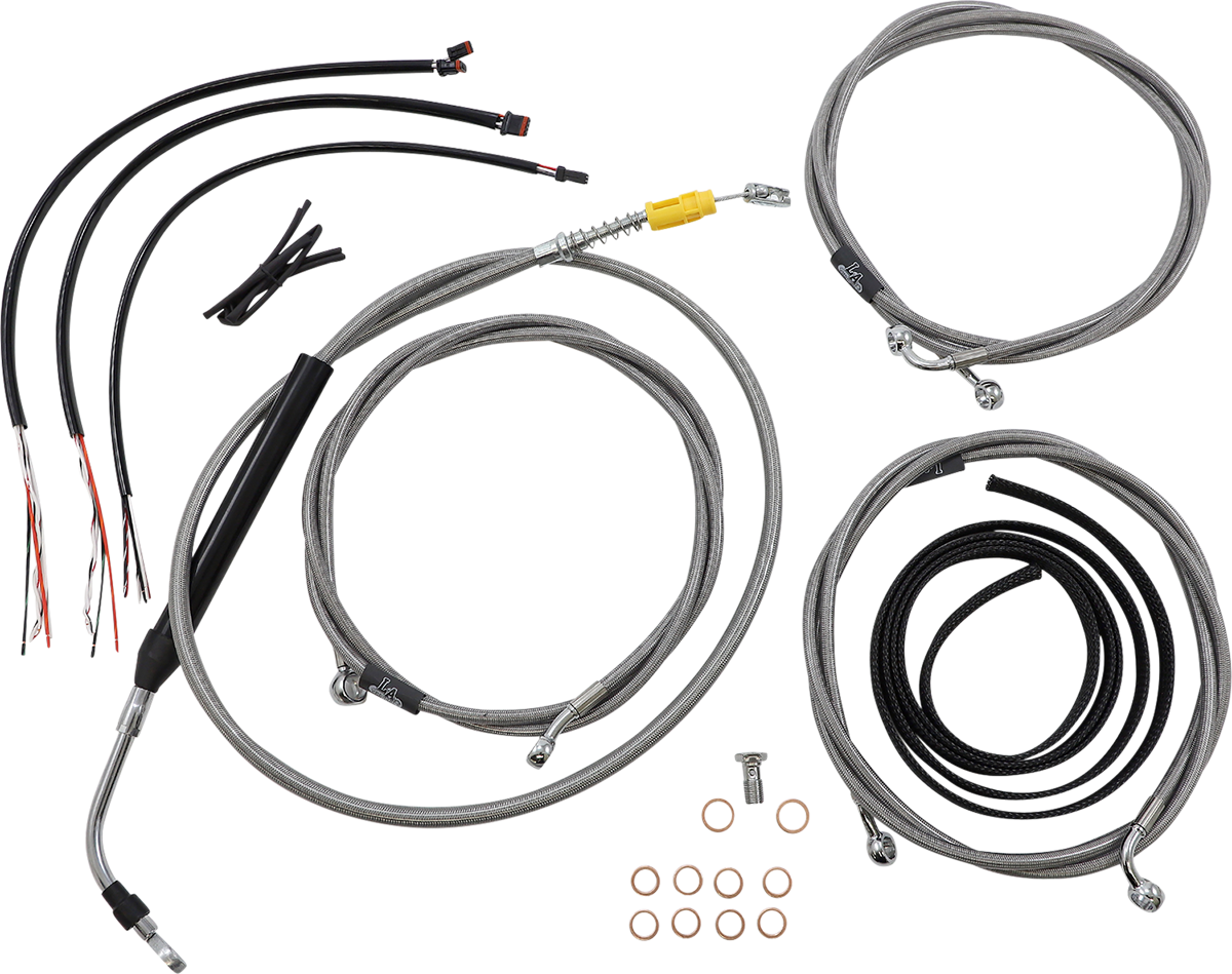 LA CHOPPERS Complete Stainless Braided Handlebar Cable/Brake Line Kit - 15"-17" Handlebars - '21-'22 FLTR LA-8058KT2-16