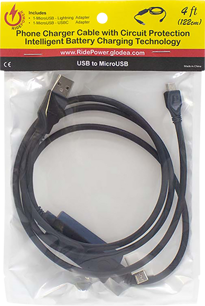 RIDEPOWER Phone Charging Cable - USB to Micro USB - 4' 1248USBMUSB4FT