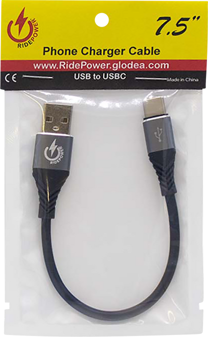 RIDEPOWER USB to USB-C Cable - Charger - Single-End - 7-1/2" RPUSBUSBC75