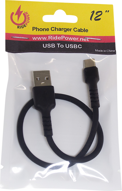 RIDEPOWER USB to USB-C Cable - Charger - Single-End - 12" RPUSBUSBC12