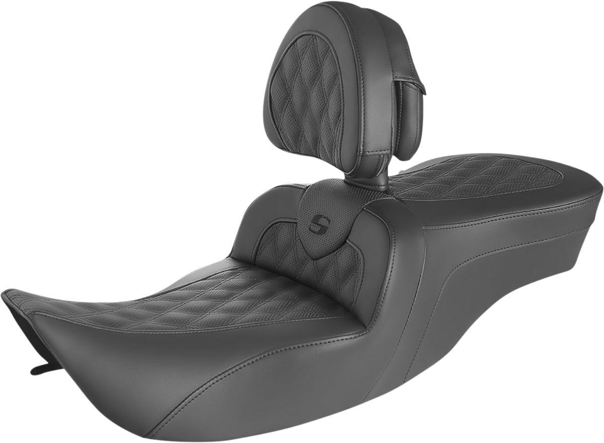 SADDLEMEN Roadsofa™ Seat - Full Lattice Stitch - with Backrest - FLH '97-'07 897-06-182BR