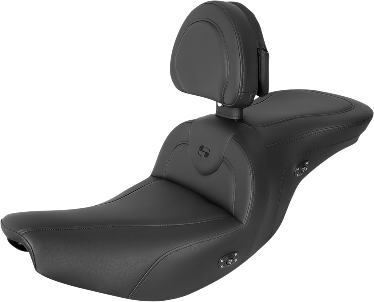 SADDLEMEN RoadSofa™ Seat - With Backrest - Black w/ Black Stitching - Heated - Indian '14-'24 I14-07-187BRHCT