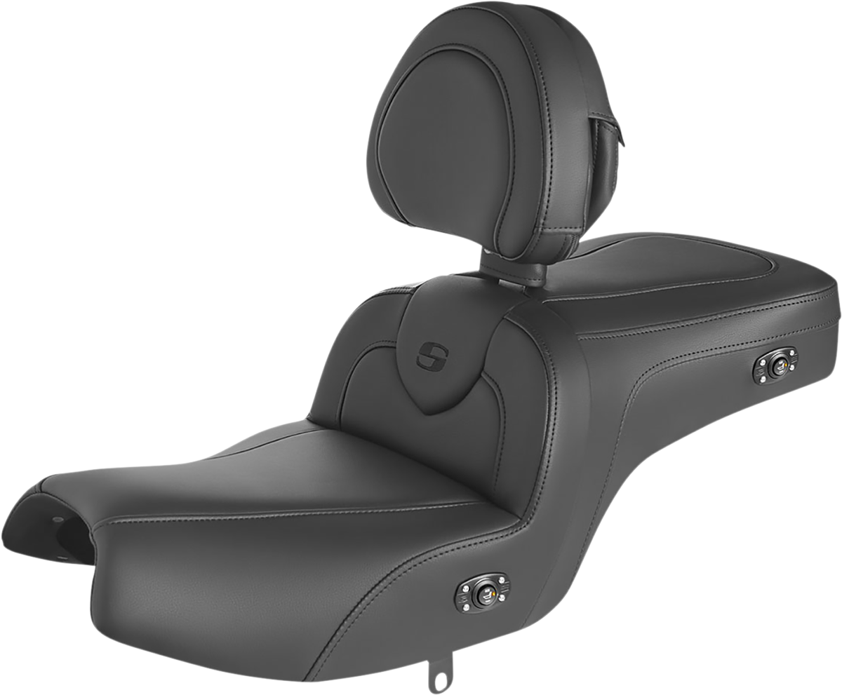 SADDLEMEN RoadSofa™ Seat - with Backrest - Black w/ Black Stitching - Heated - Challenger/Pursuit '20-'24 I20-06-187BRHCT