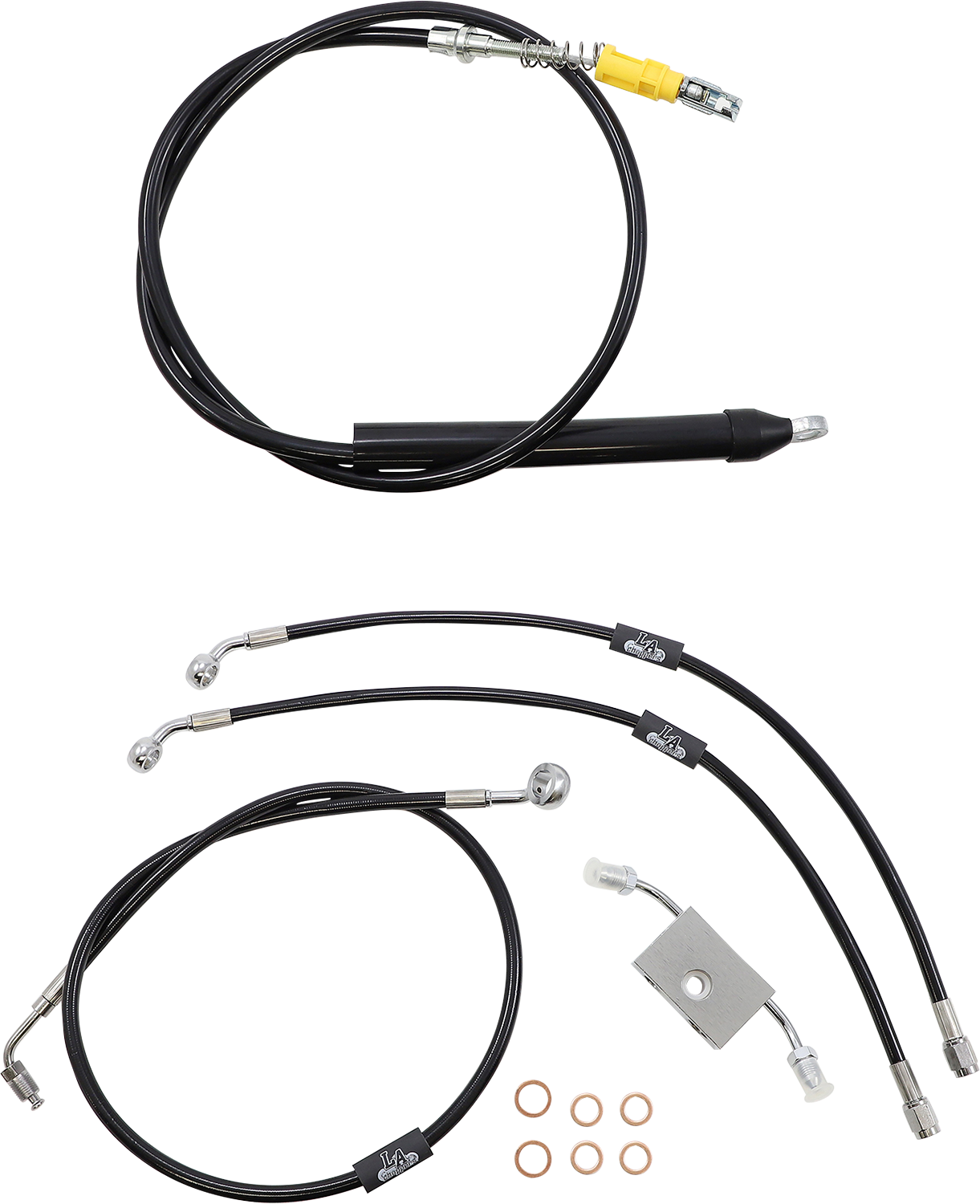 LA CHOPPERS Standard Black Vinyl Handlebar Cable/Brake Line Kit - 18"-20" Ape Hangers - '18-'24 Softail LA-8157KT-19B