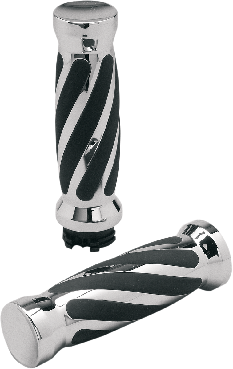 PRO-ONE PERF.MFG. Custom Twisted Rubber Grips - Cable - Chrome 802440