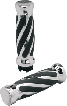 PRO-ONE PERF.MFG. Custom Twisted Rubber Grips - Cable - Chrome 802440