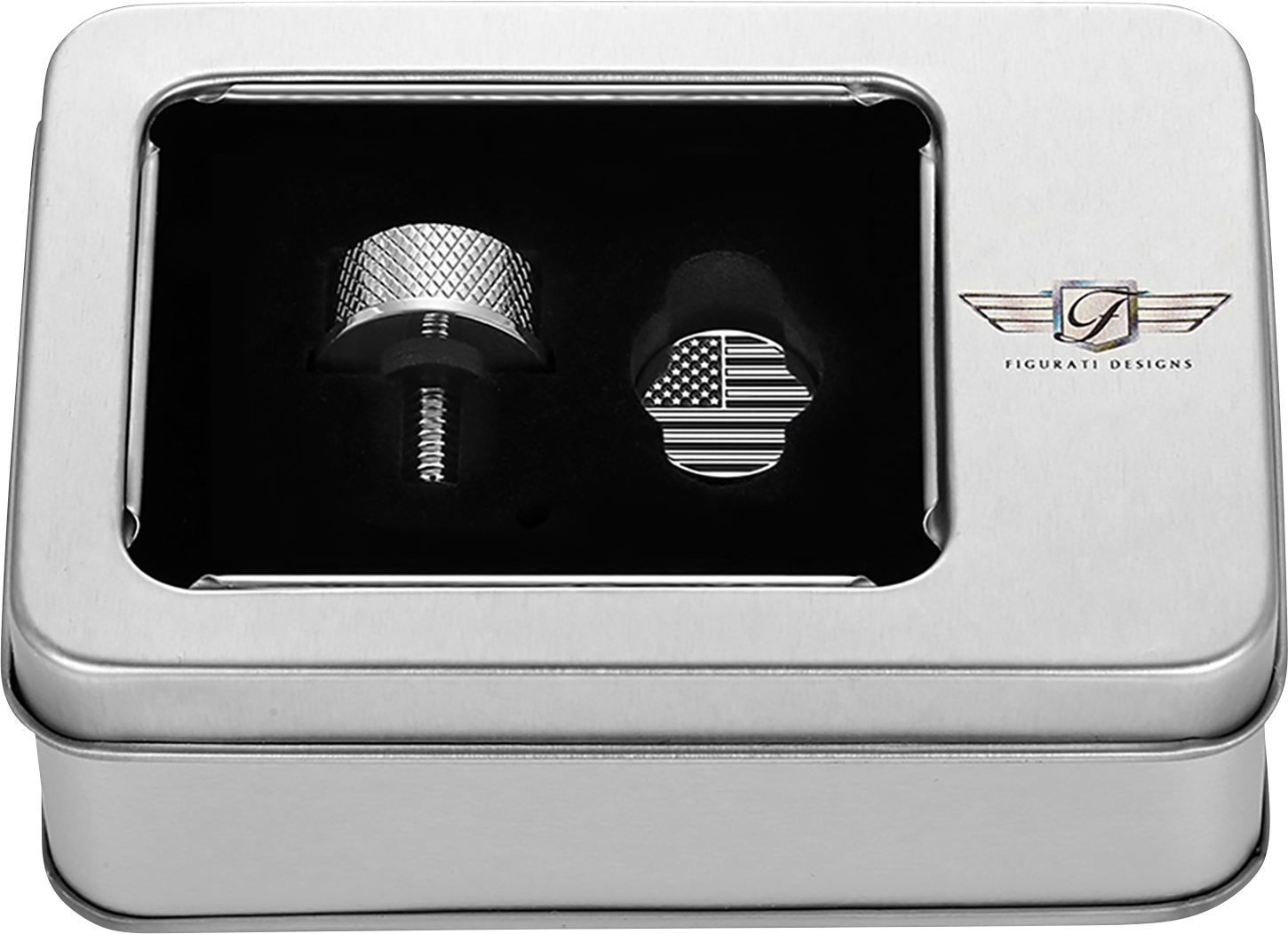 FIGURATI DESIGNS Seat Mounting Knob - Stainles Steel - Black/White American Flag - Contrast Cut FD26-SEAT KN-SS