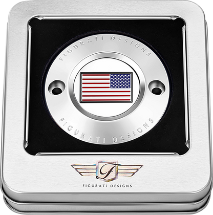 FIGURATI DESIGNS Timing Cover - 2 Hole - American Flag - Reversed - Stainless Steel FD20-TC-2H-SS