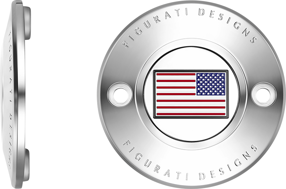 FIGURATI DESIGNS Timing Cover - 2 Hole - American Flag - Reversed - Stainless Steel FD20-TC-2H-SS