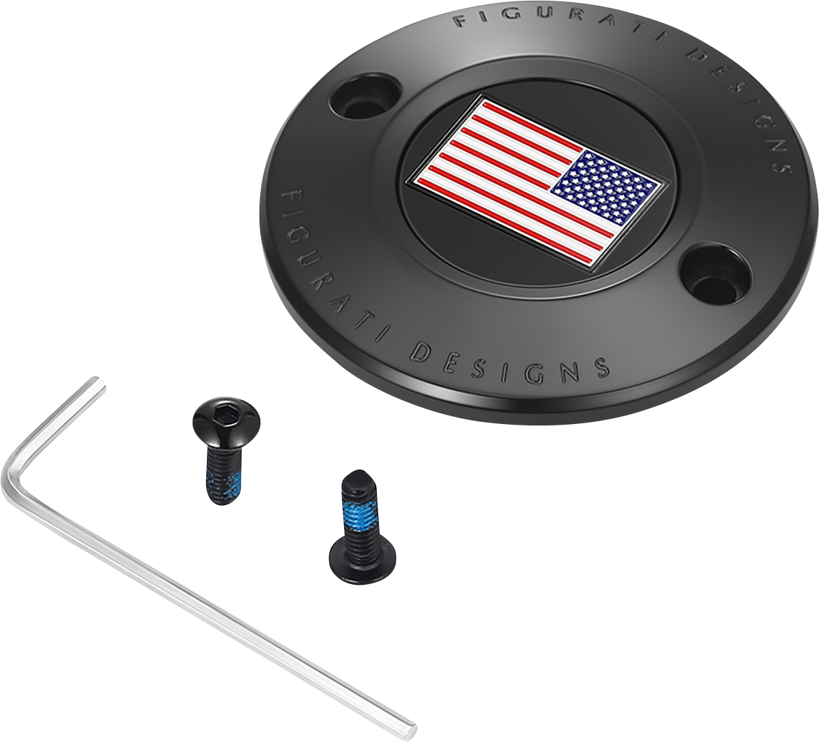 FIGURATI DESIGNS Timing Cover - 2 Hole - American Flag - Reversed - Black FD21R-TC-2H-BLK