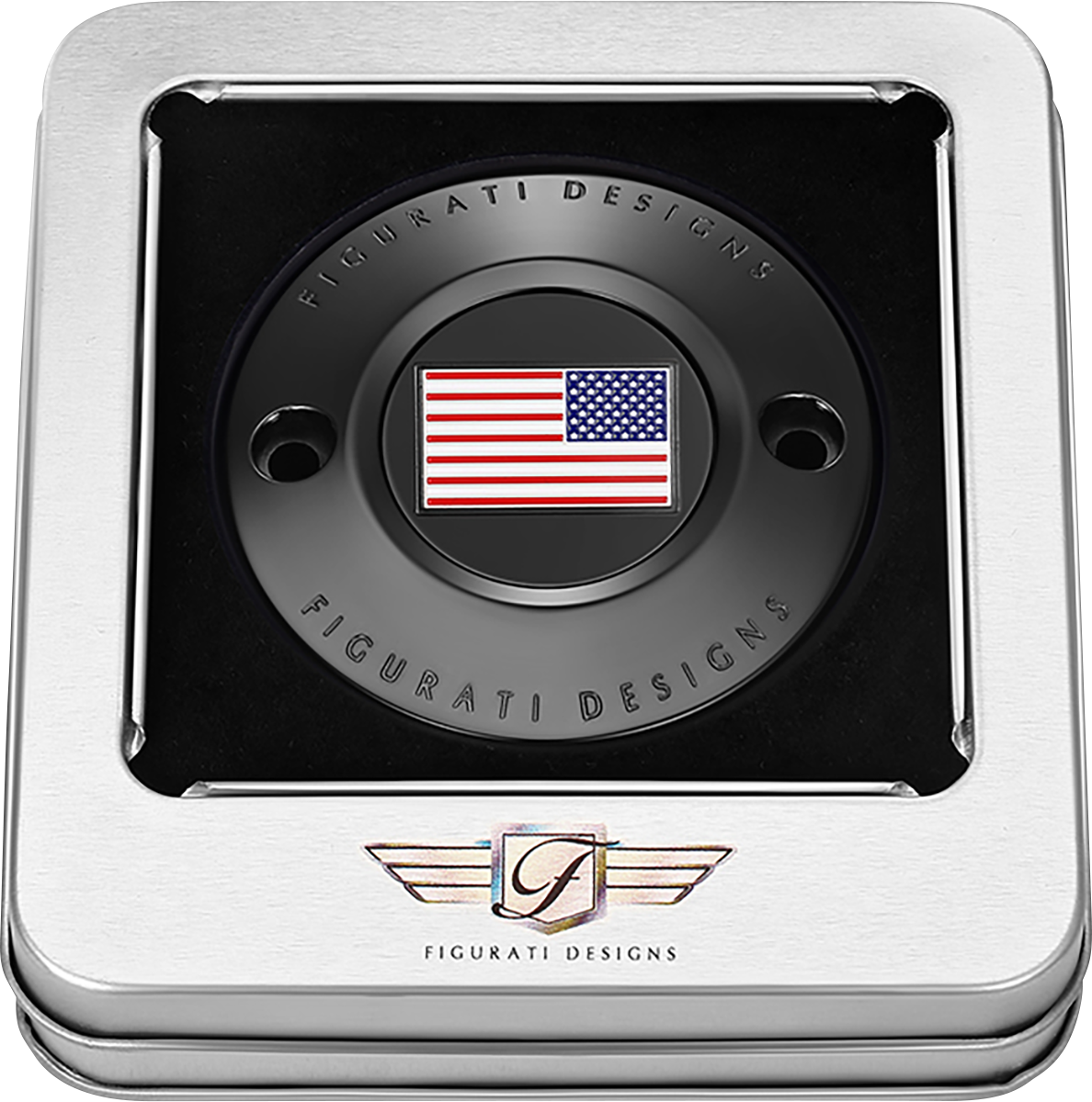 FIGURATI DESIGNS Timing Cover - 2 Hole - American Flag - Reversed - Black FD21R-TC-2H-BLK