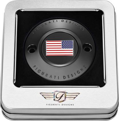 FIGURATI DESIGNS Timing Cover - 2 Hole - American Flag - Reversed - Black FD21R-TC-2H-BLK
