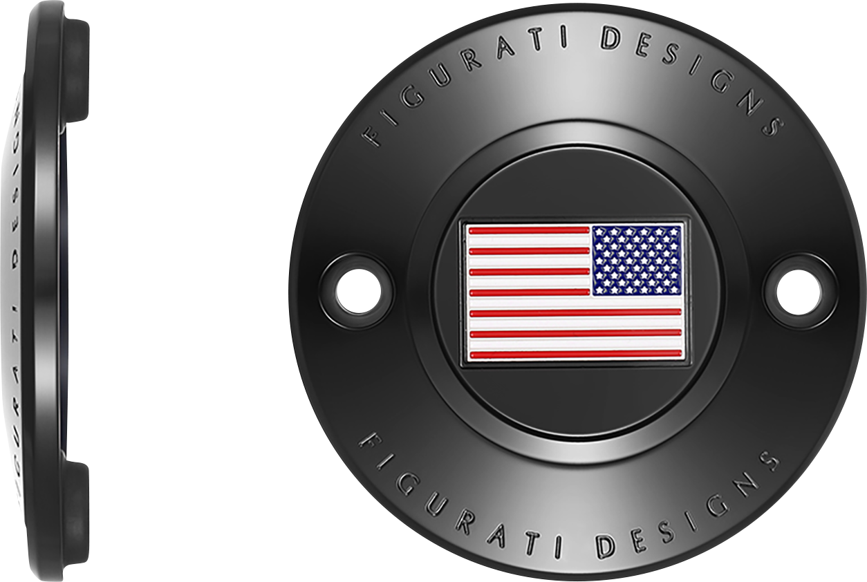 FIGURATI DESIGNS Timing Cover - 2 Hole - American Flag - Reversed - Black FD21R-TC-2H-BLK