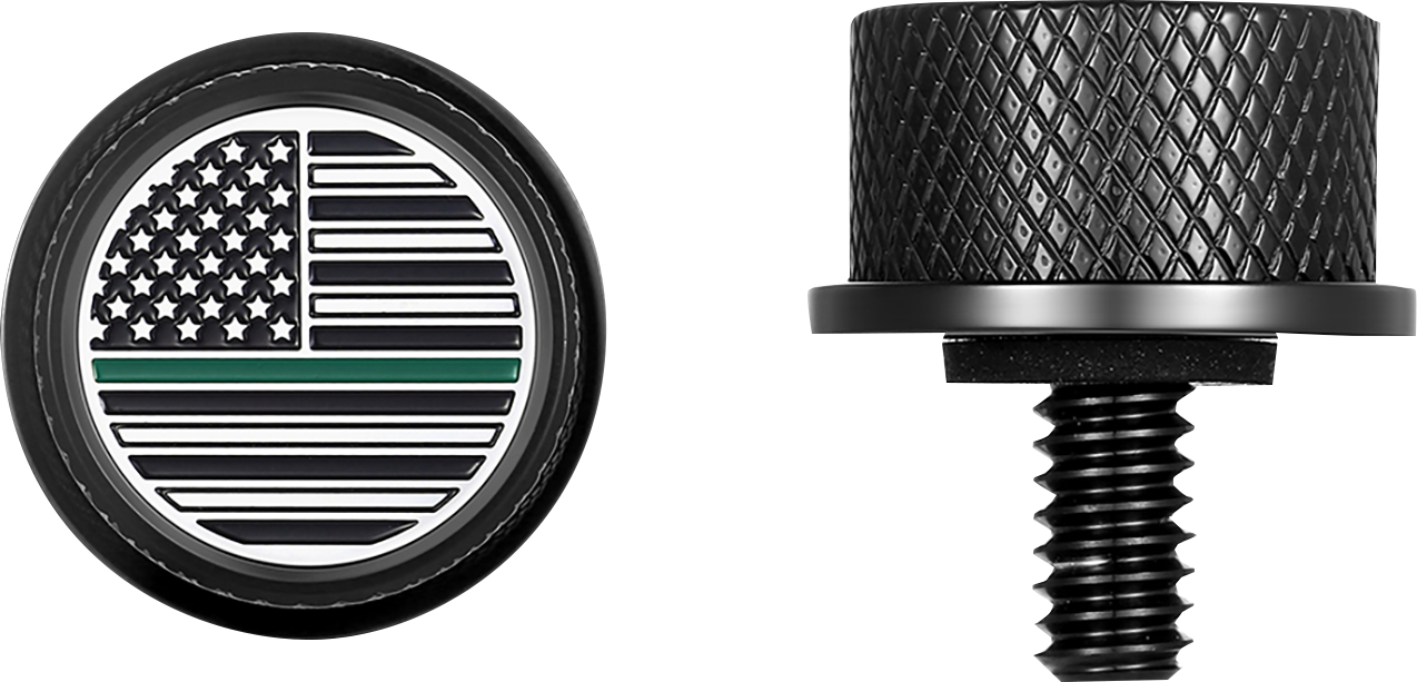 FIGURATI DESIGNS Seat Mounting Knob - Black - Green Line American Flag FD72-SEAT KN-BK