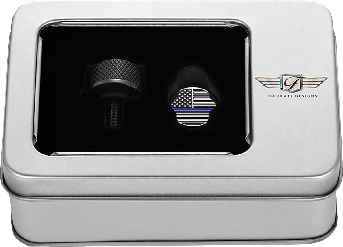 FIGURATI DESIGNS Seat Mounting Knob - Black - Blue Line American Flag FD71-SEAT KN-BK