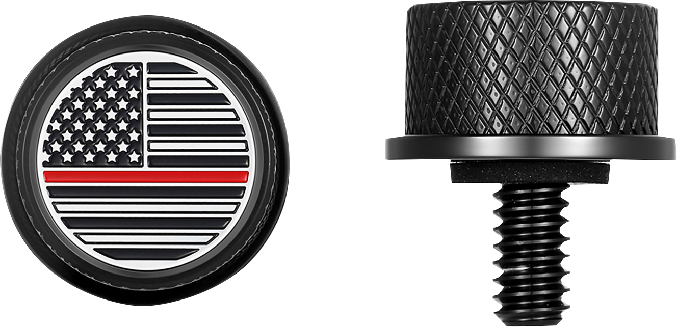 FIGURATI DESIGNS Seat Mounting Knob - Black - Red Line American Flag FD73-SEAT KN-BK