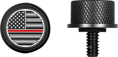 FIGURATI DESIGNS Seat Mounting Knob - Black - Red Line American Flag FD73-SEAT KN-BK