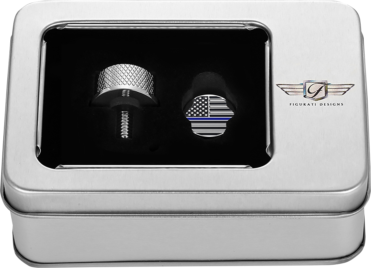 FIGURATI DESIGNS Seat Mounting Knob - Stainless Steel - Blue Line American Flag FD70-SEAT KN-SS