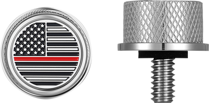 FIGURATI DESIGNS Seat Mounting Knob - Stainless Steel - Red Line American Flag FD73-SEAT KN-SS