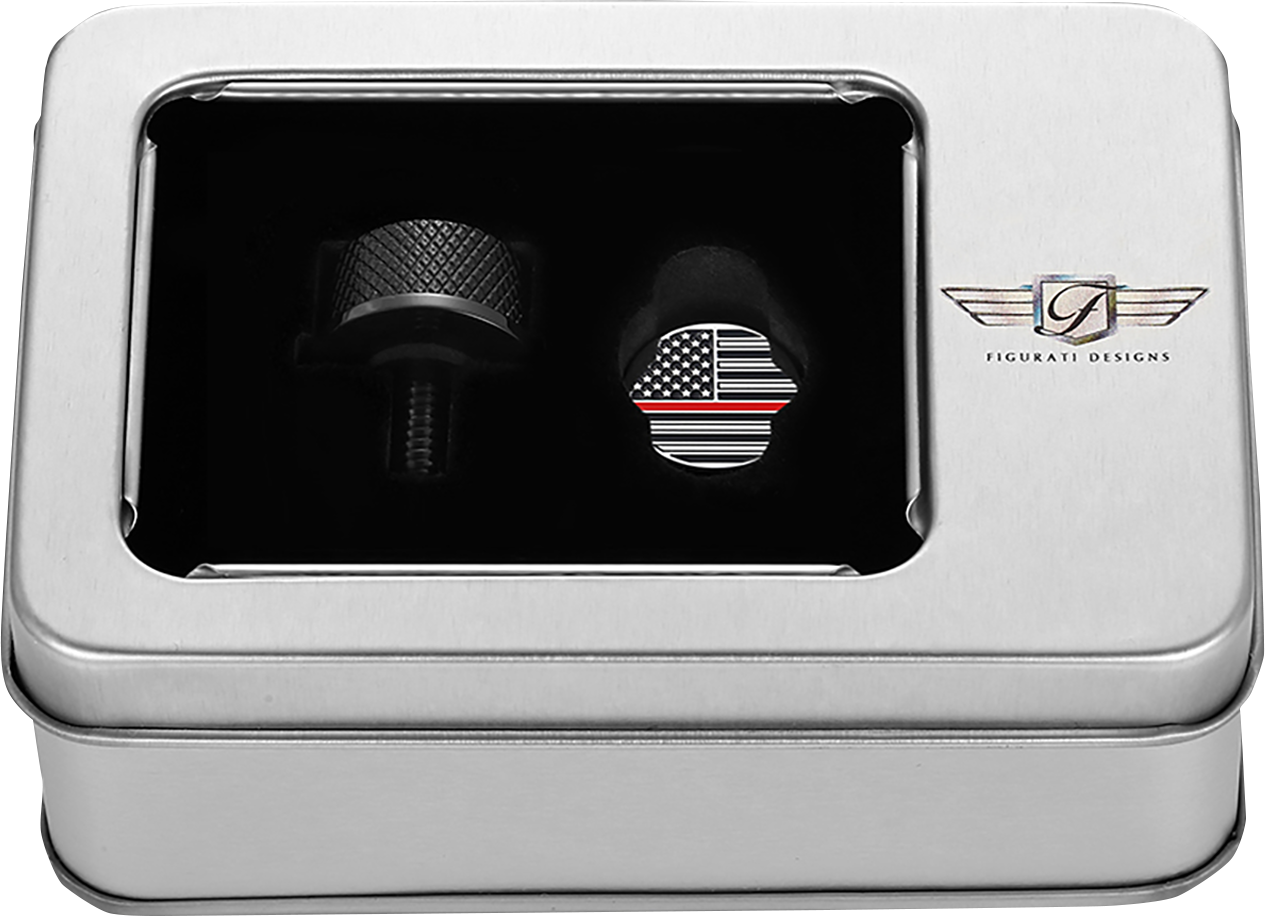 FIGURATI DESIGNS Seat Mounting Knob - Black - Red Line American Flag FD73-SEAT KN-BK