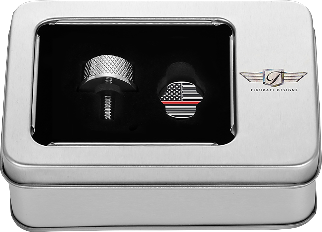 FIGURATI DESIGNS Seat Mounting Knob - Stainless Steel - Red Line American Flag FD73-SEAT KN-SS