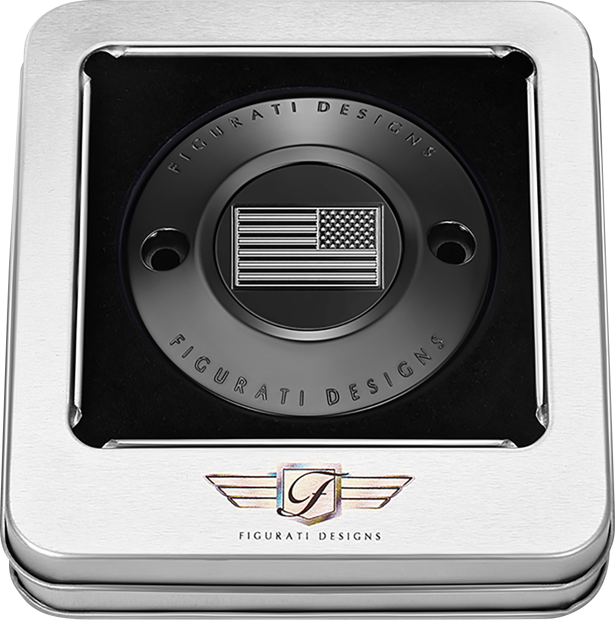 FIGURATI DESIGNS Timing Cover - 2 Hole - American Flag - Contrast Cut - Black FD26R-TC-2H-BLK