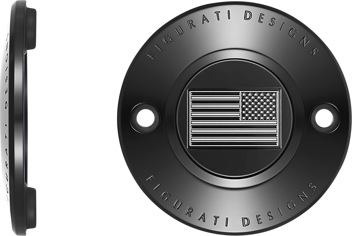 FIGURATI DESIGNS Timing Cover - 2 Hole - American Flag - Contrast Cut - Black FD26R-TC-2H-BLK