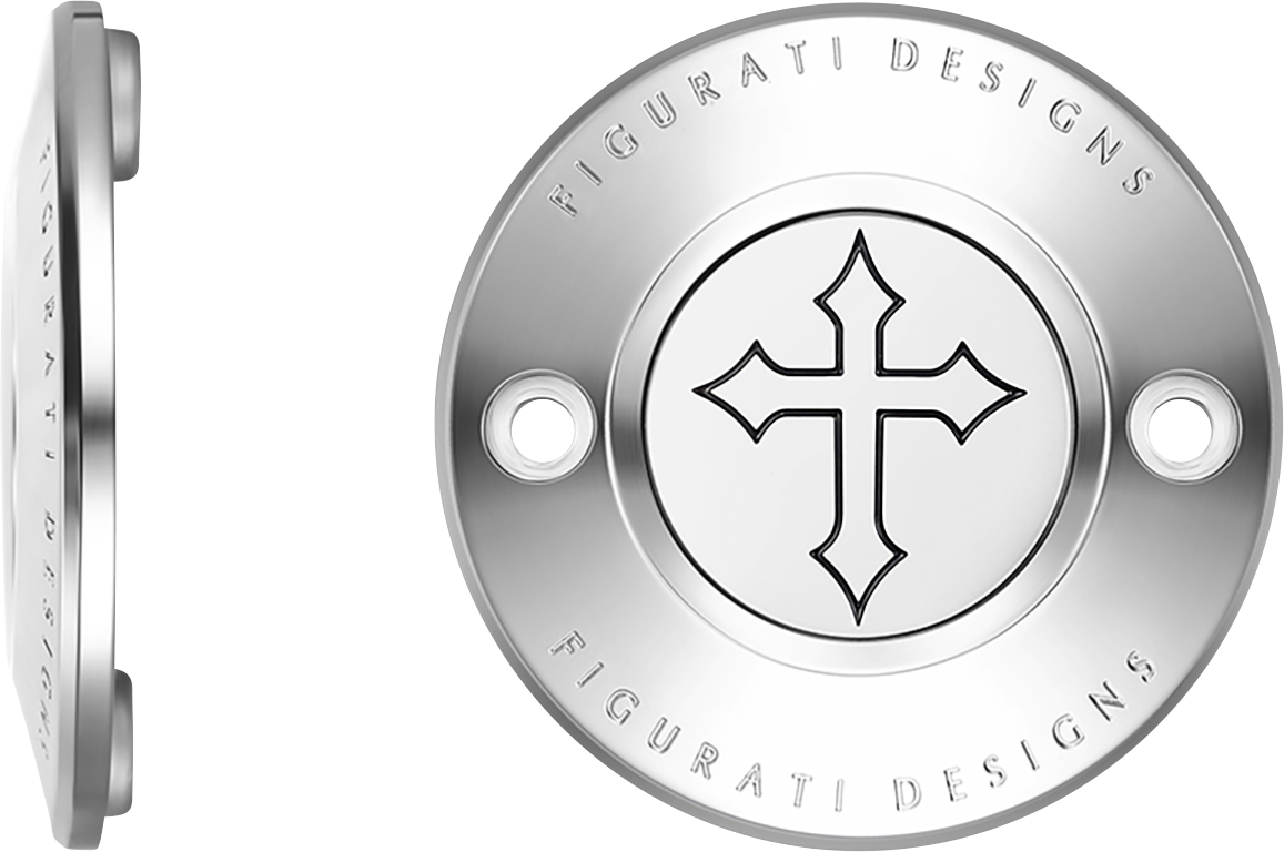 FIGURATI DESIGNS Timing Cover - 2 Hole - Cross - Stainless Steel FD41-TC-2H-SS