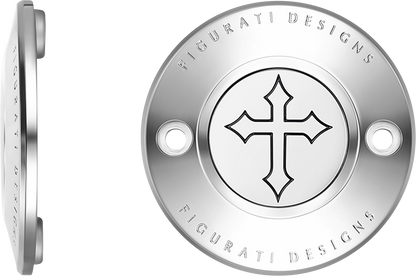 FIGURATI DESIGNS Timing Cover - 2 Hole - Cross - Stainless Steel FD41-TC-2H-SS