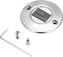 FIGURATI DESIGNS Timing Cover - 2 Hole - Green Line American Flag - Stainless Steel FD72-TC-2H-SS