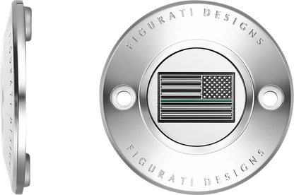FIGURATI DESIGNS Timing Cover - 2 Hole - Green Line American Flag - Stainless Steel FD72-TC-2H-SS