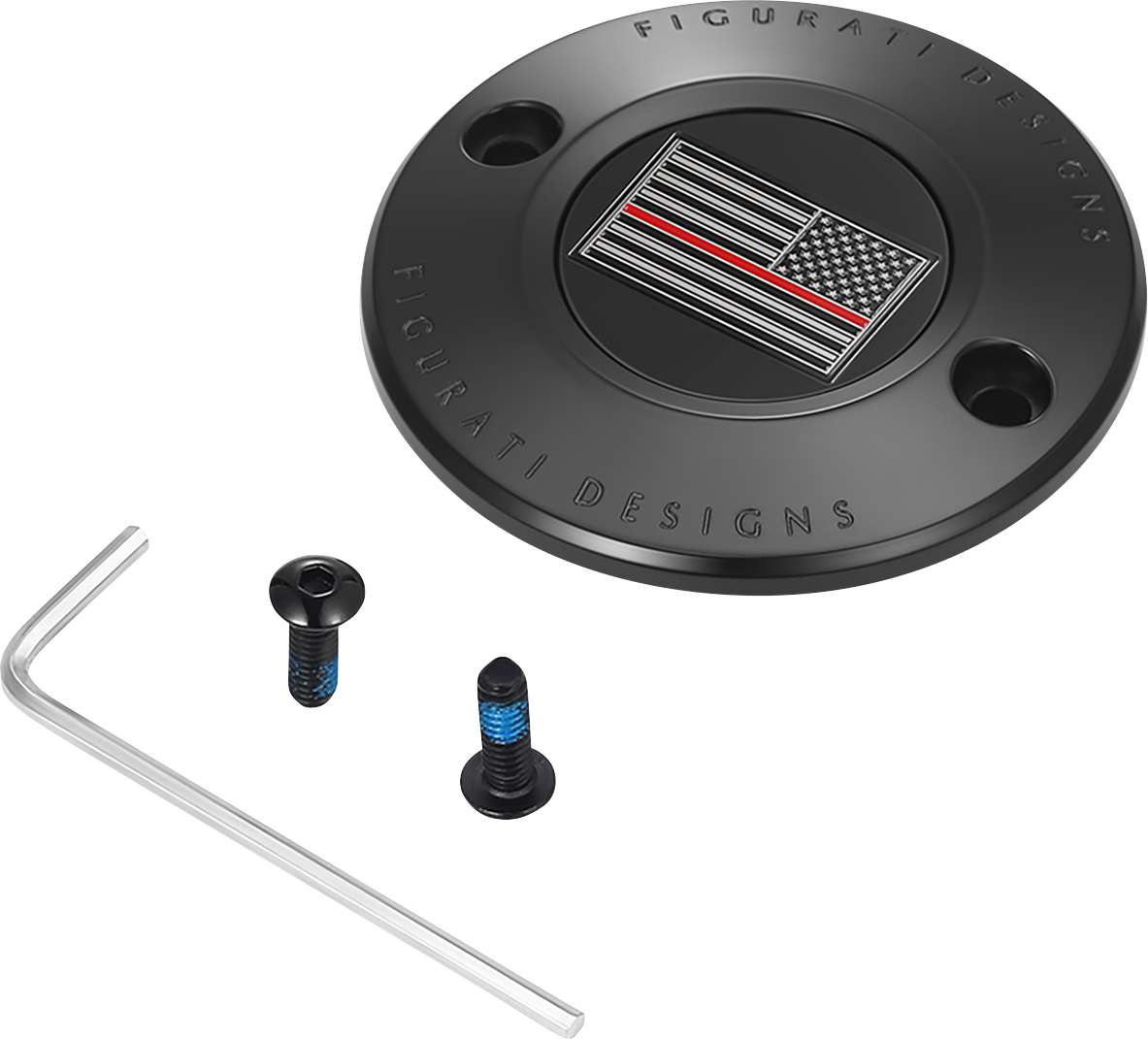 FIGURATI DESIGNS Timing Cover - 2 Hole - Red Line American Flag - Black FD75-TC-2H-BLK