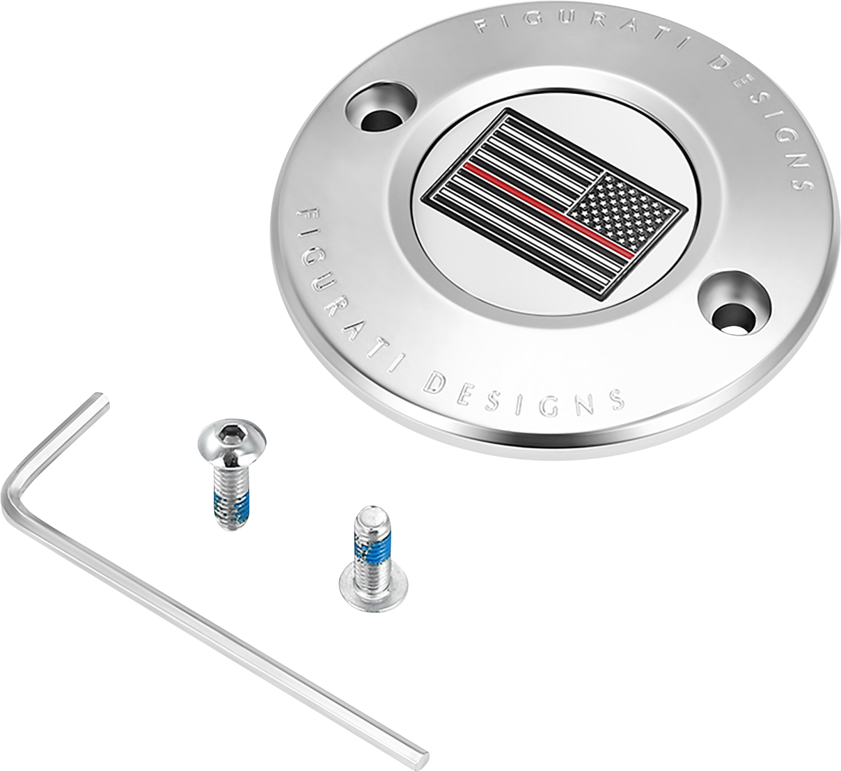 FIGURATI DESIGNS Timing Cover - 2 Hole - Red Line American Flag - Stainless Steel FD73-TC-2H-SS