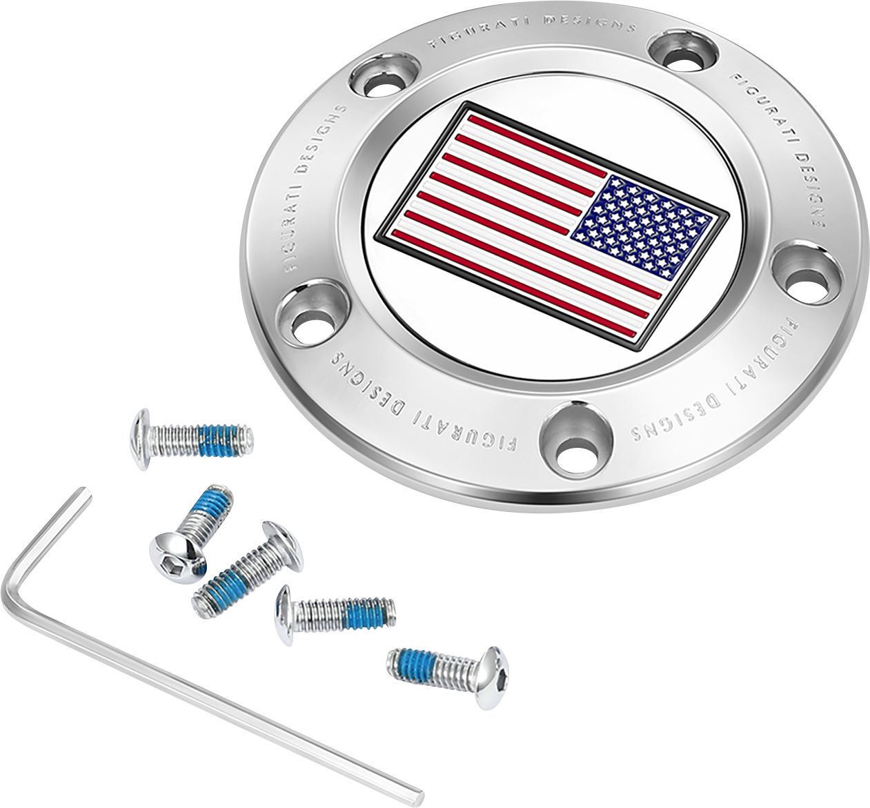 FIGURATI DESIGNS Timing Cover - 5 Hole - American Flag - Reversed - Stainless Steel FD20-TC-5H-SS