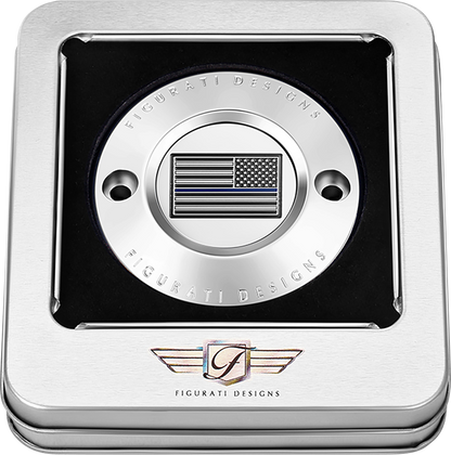 FIGURATI DESIGNS Timing Cover - 2 Hole - Blue Line American Flag - Stainless Steel FD70-TC-2H-SS