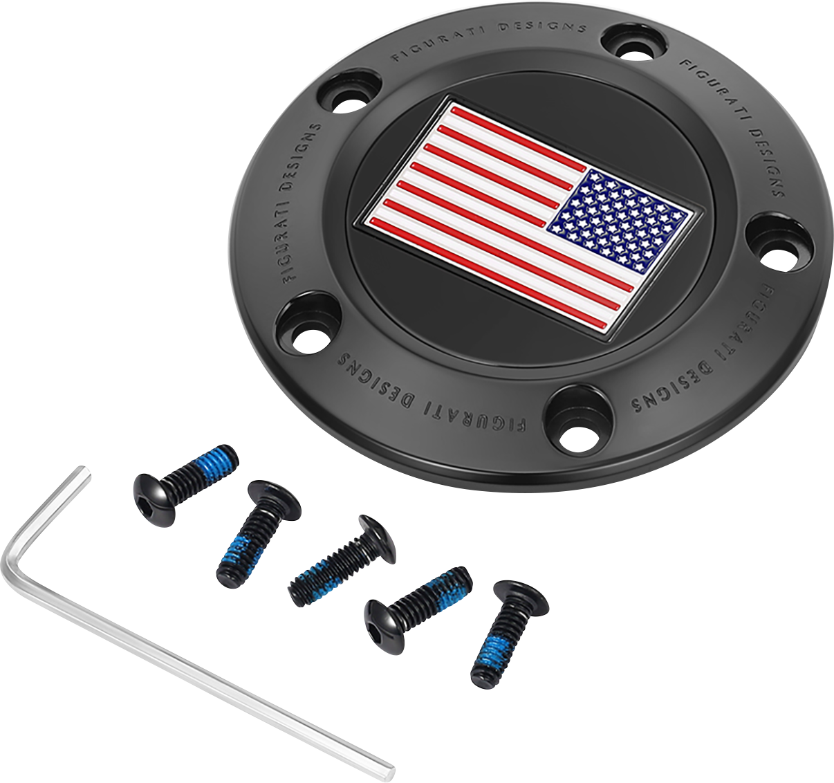 FIGURATI DESIGNS Timing Cover - 5 Hole - American Flag - Reversed - Black FD21R-TC-5H-BLK
