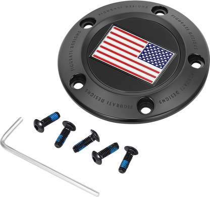 FIGURATI DESIGNS Timing Cover - 5 Hole - American Flag - Reversed - Black FD21R-TC-5H-BLK
