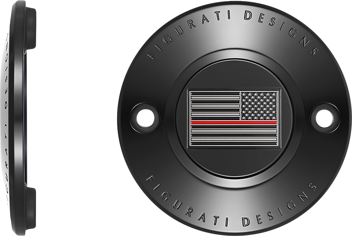 FIGURATI DESIGNS Timing Cover - 2 Hole - Red Line American Flag - Black FD75-TC-2H-BLK