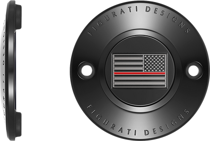 FIGURATI DESIGNS Timing Cover - 2 Hole - Red Line American Flag - Black FD75-TC-2H-BLK
