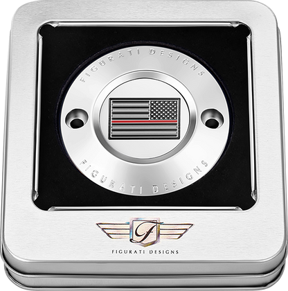 FIGURATI DESIGNS Timing Cover - 2 Hole - Red Line American Flag - Stainless Steel FD73-TC-2H-SS