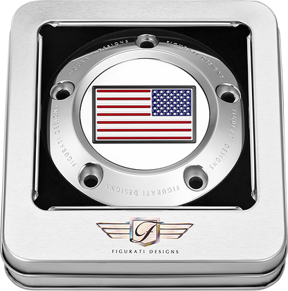 FIGURATI DESIGNS Timing Cover - 5 Hole - American Flag - Reversed - Stainless Steel FD20-TC-5H-SS